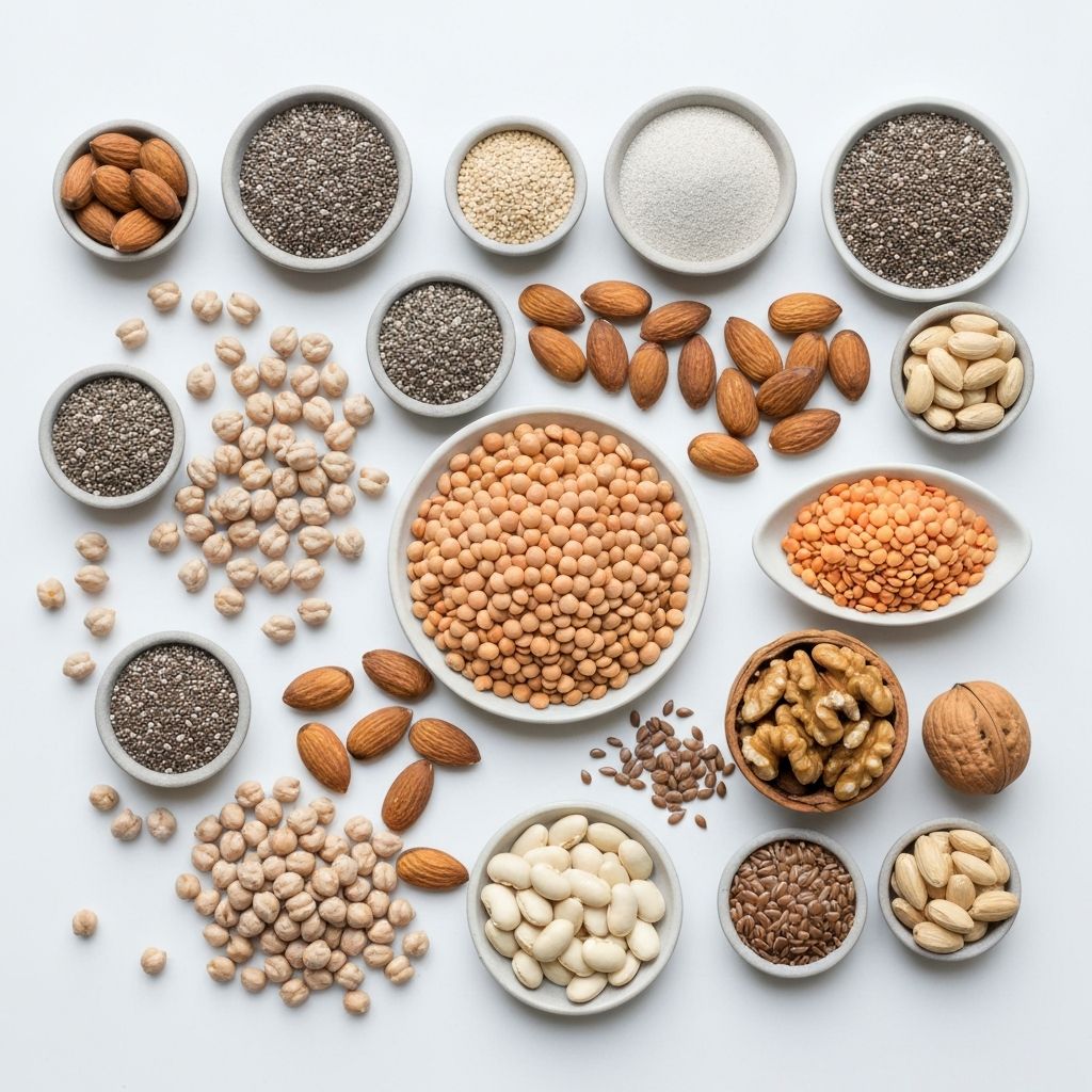 Plant-based protein sources arranged in modern minimalist style